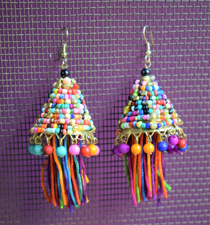 Multicolored Stylish Alloy Beaded Jhumka - GlitterGleam