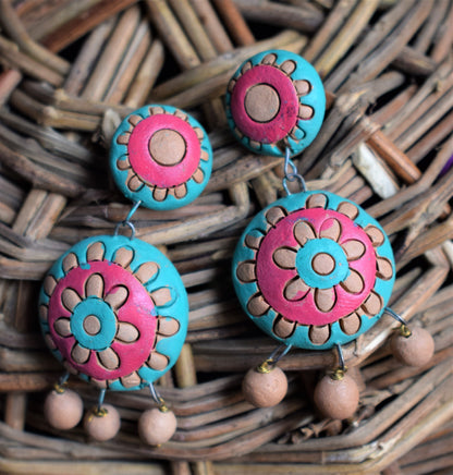 Circular Terracotta Danglers - GlitterGleam