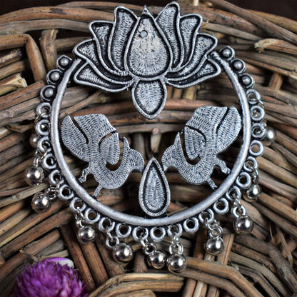 German Silver Lotus and Peacock Stud - GlitterGleam