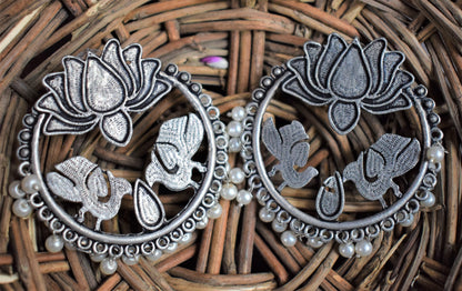 German Silver Lotus and Peacock Stud - GlitterGleam