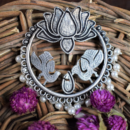 German Silver Lotus and Peacock Stud - GlitterGleam