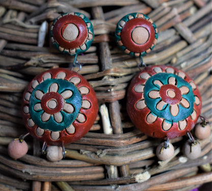 Circular Terracotta Danglers - GlitterGleam