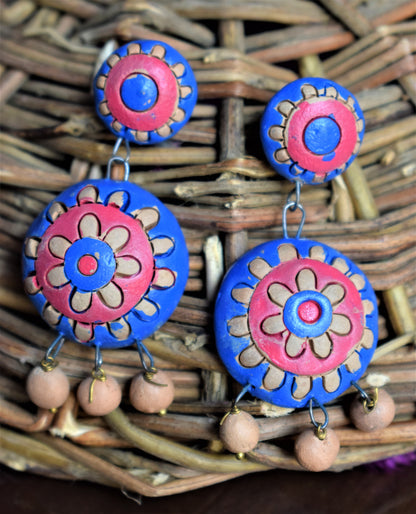 Circular Terracotta Danglers - GlitterGleam