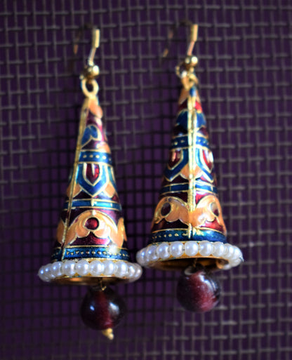 Meenakari Cone Earrings with Pearls - GlitterGleam