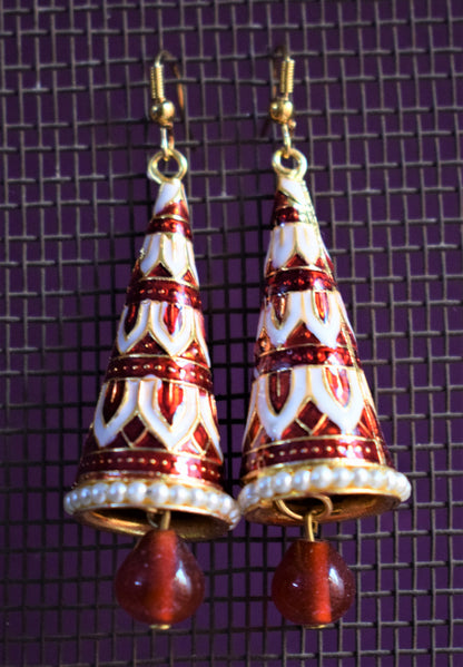Meenakari Cone Earrings with Pearls - GlitterGleam