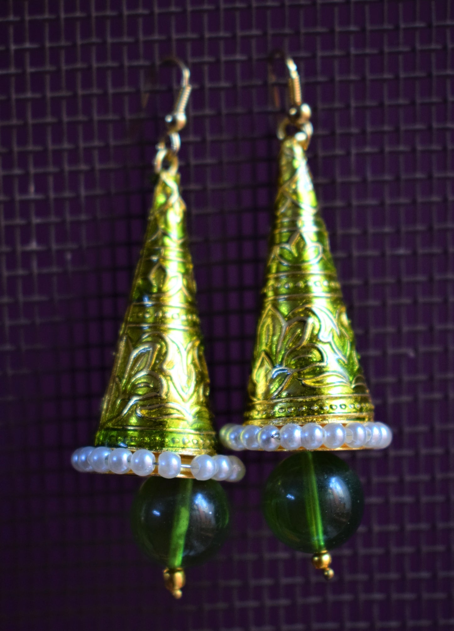 Meenakari Cone Earrings with Pearls - GlitterGleam