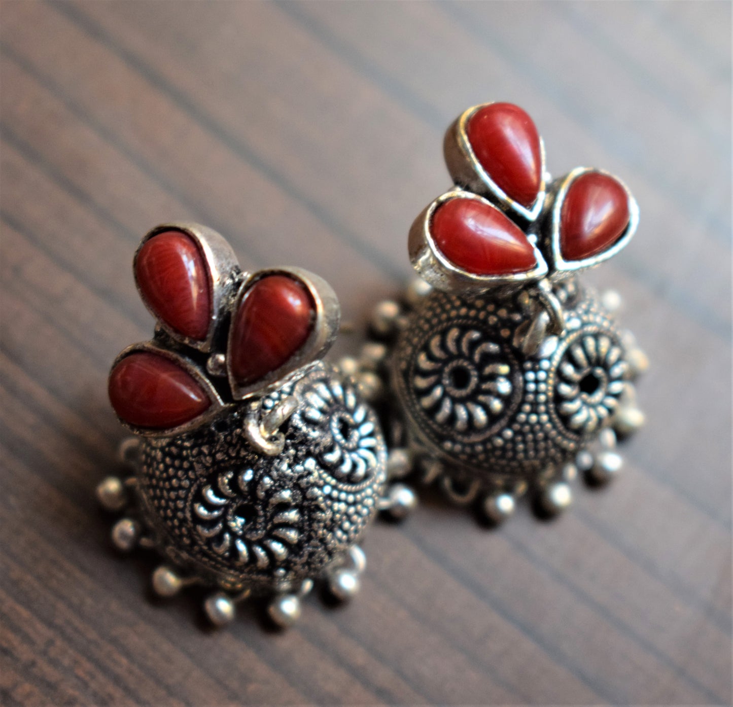 Gem Bud Carved Jhumki - GlitterGleam