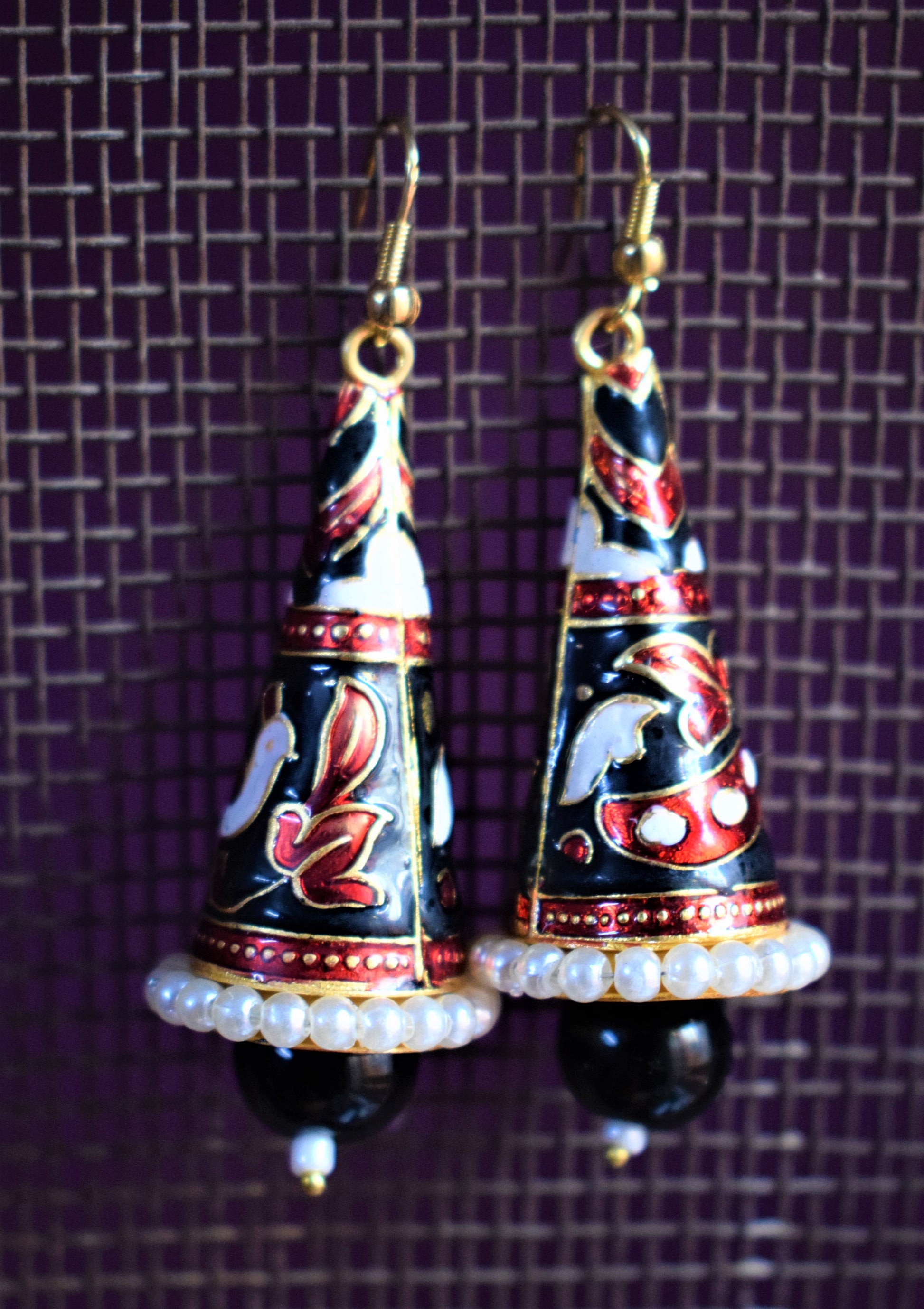 Meenakari Cone Earrings with Pearls - GlitterGleam