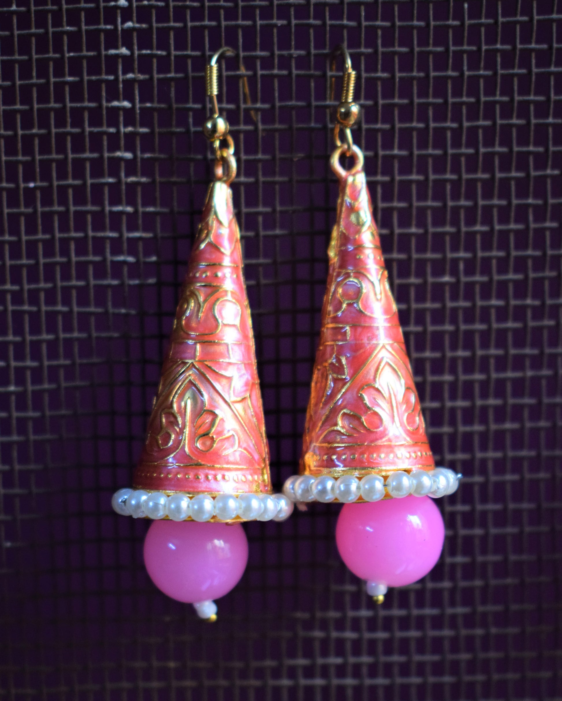 Meenakari Cone Earrings with Pearls - GlitterGleam