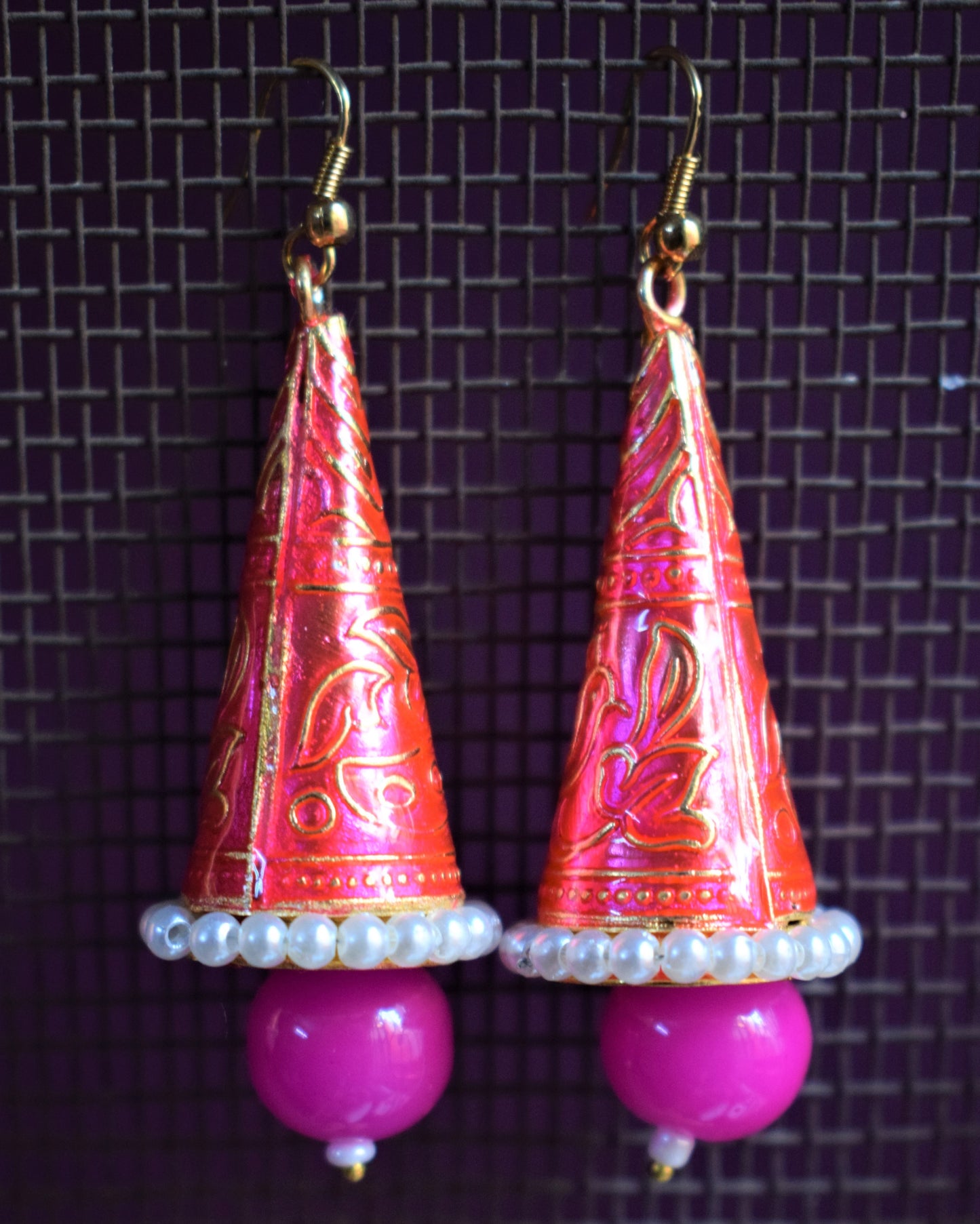 Meenakari Cone Earrings with Pearls - GlitterGleam