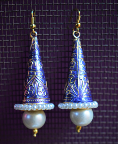 Meenakari Cone Earrings with Pearls - GlitterGleam