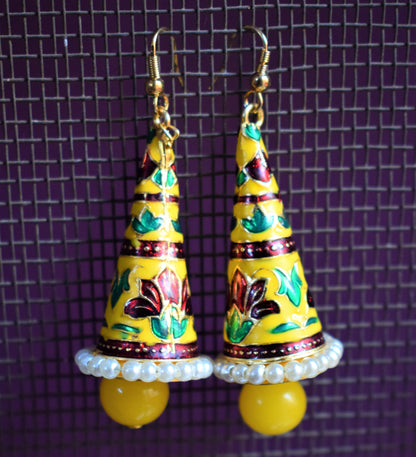 Meenakari Cone Earrings with Pearls - GlitterGleam