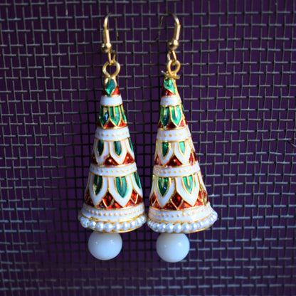Meenakari Cone Earrings with Pearls - GlitterGleam
