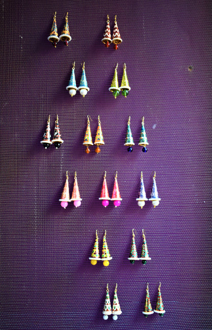 Meenakari Cone Earrings with Pearls - GlitterGleam