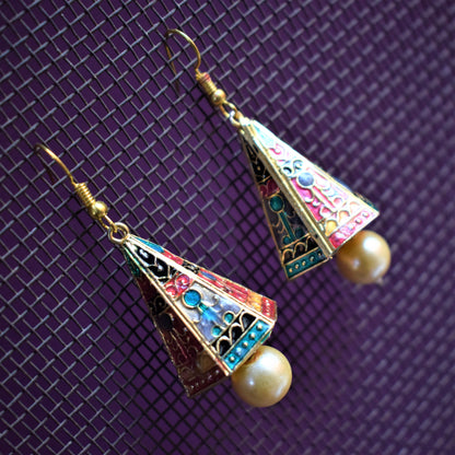 Meenakari Conical Pyramid Jhumki - GlitterGleam