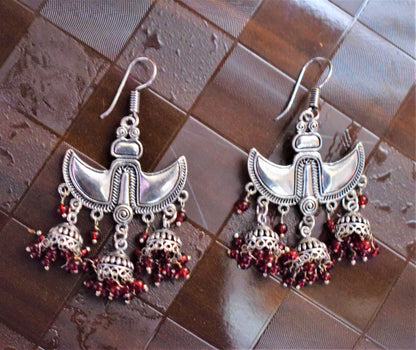 Silver Oxidised Anchor Danglers with Hanging Jhumki - GlitterGleam