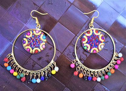 Multicolored Beaded Hoop Danglers - GlitterGleam