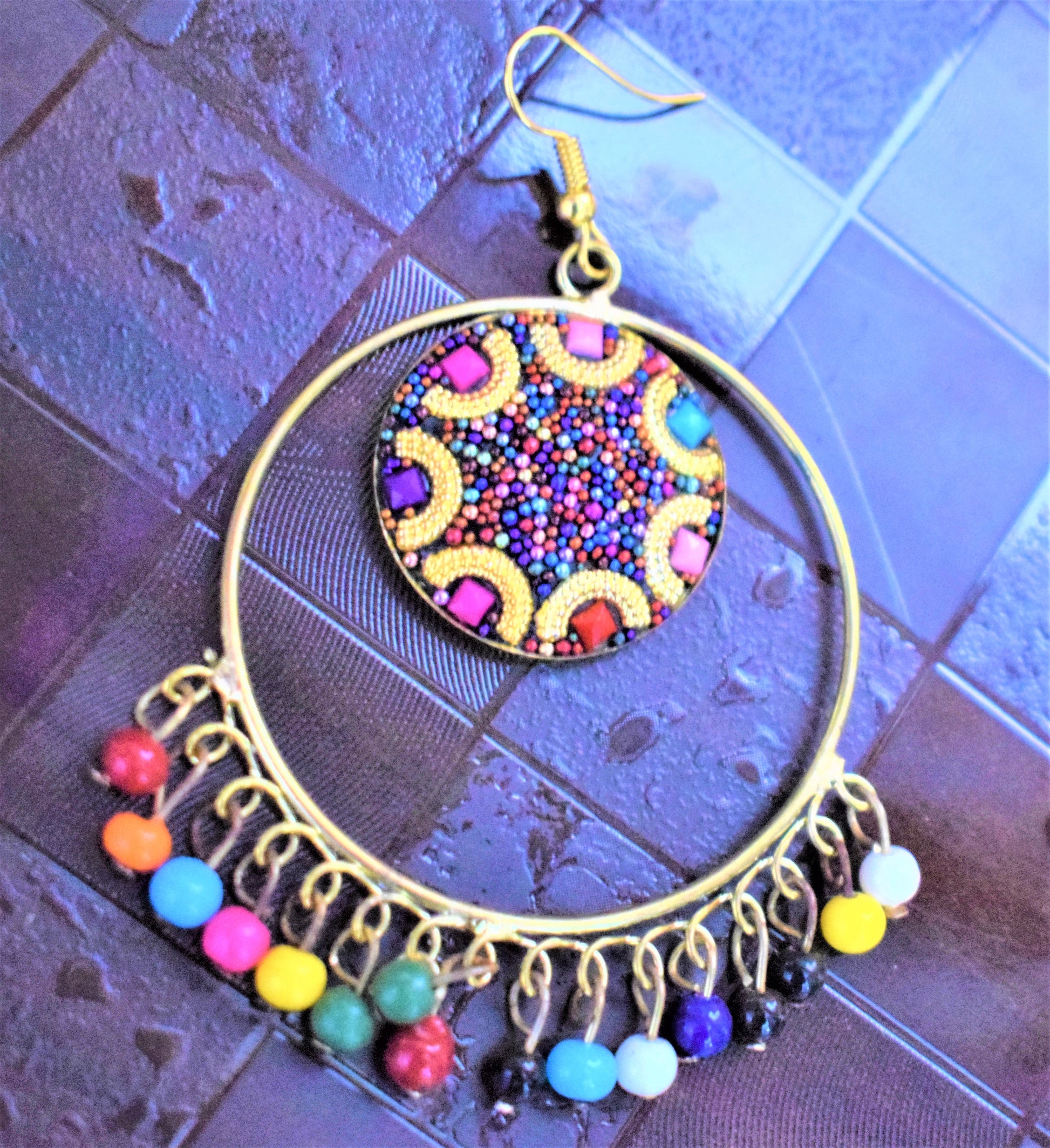 Multicolored Beaded Hoop Danglers - GlitterGleam
