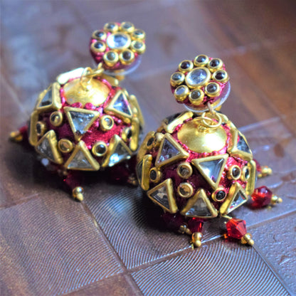 Hand-Painted Rajasthani Kundan Jhumki - GlitterGleam