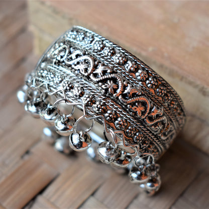 Silver Oxidised Ghungroo Bracelet for Girls - GlitterGleam
