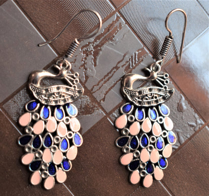 Silver Afghani Peacock Danglers - GlitterGleam
