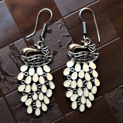 Silver Afghani Peacock Danglers - GlitterGleam