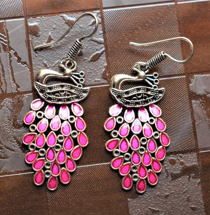 Silver Afghani Peacock Danglers - GlitterGleam