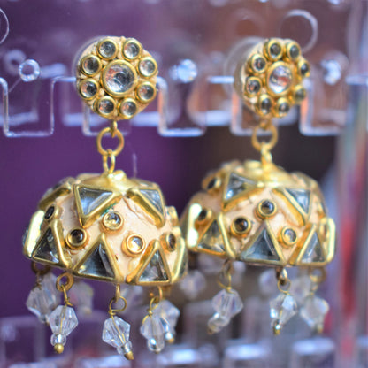 Hand-Painted Rajasthani Kundan Jhumki - GlitterGleam