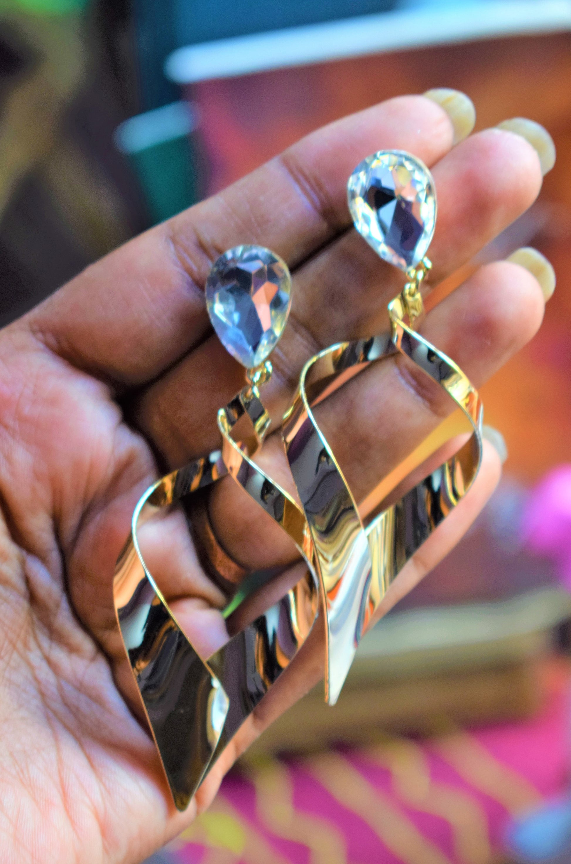 Silver Curled Crystal Earrings - GlitterGleam