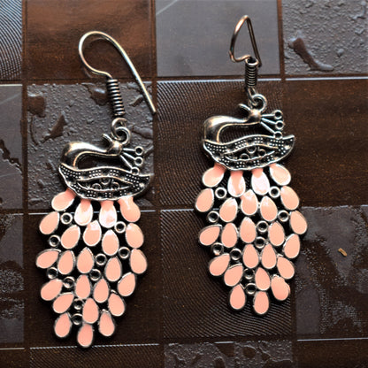 Silver Afghani Peacock Danglers - GlitterGleam
