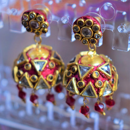 Hand-Painted Rajasthani Kundan Jhumki - GlitterGleam
