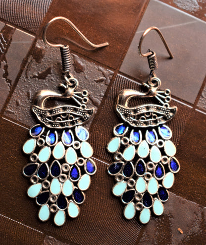 Silver Afghani Peacock Danglers - GlitterGleam