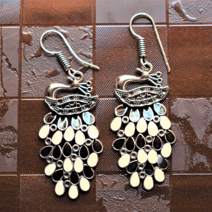 Silver Afghani Peacock Danglers - GlitterGleam