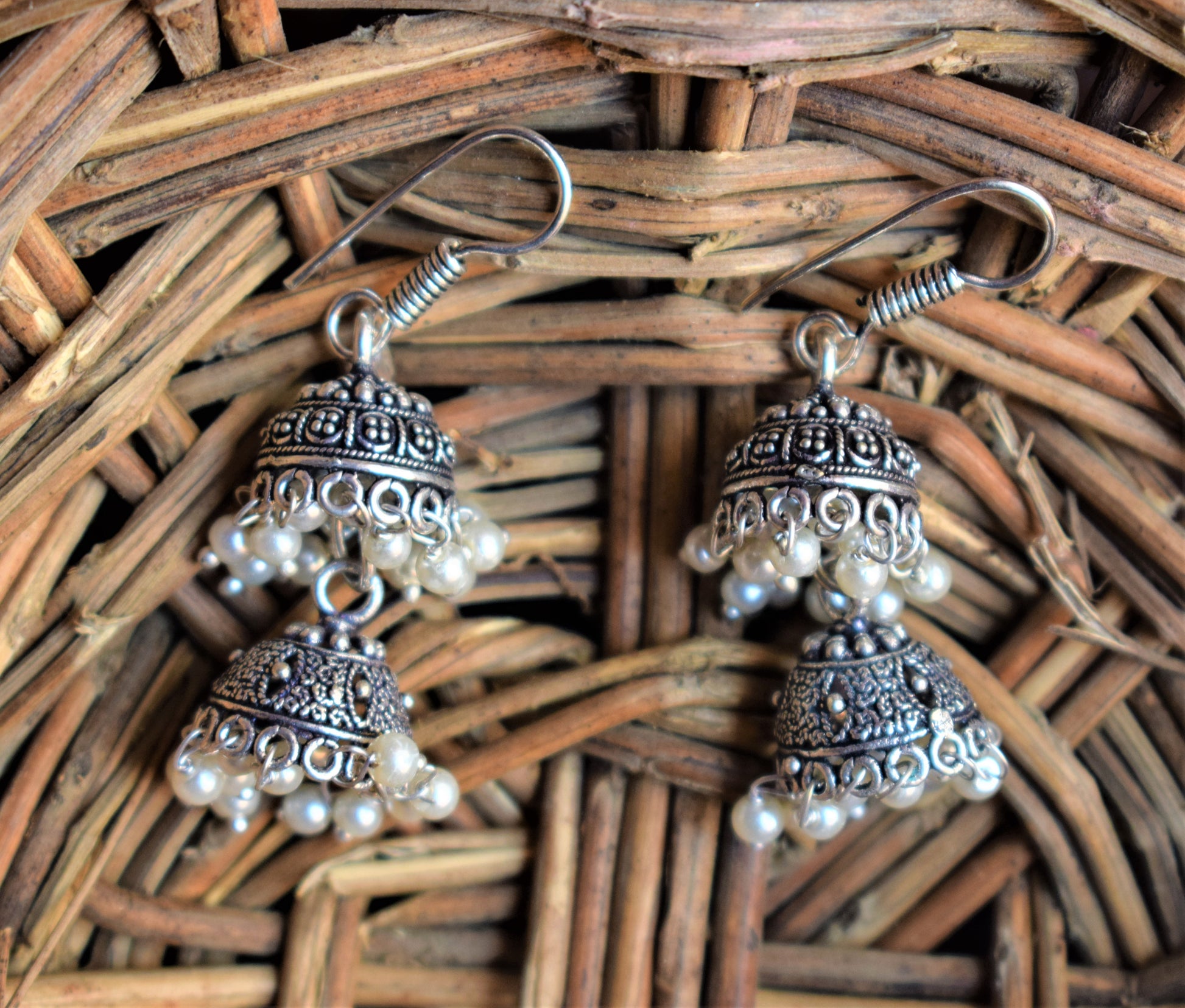 Silver Oxidized Layered Jhumki (Small Size) - GlitterGleam