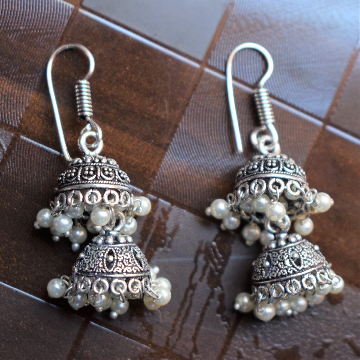 Silver Oxidized Layered Jhumki (Small Size) - GlitterGleam