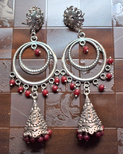 Silver Oxidised Chandbali Carved Funnel Jhumkis - GlitterGleam