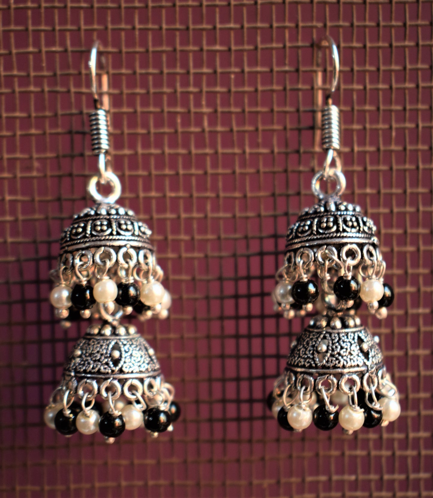 Silver Oxidized Layered Jhumki (Small Size) - GlitterGleam