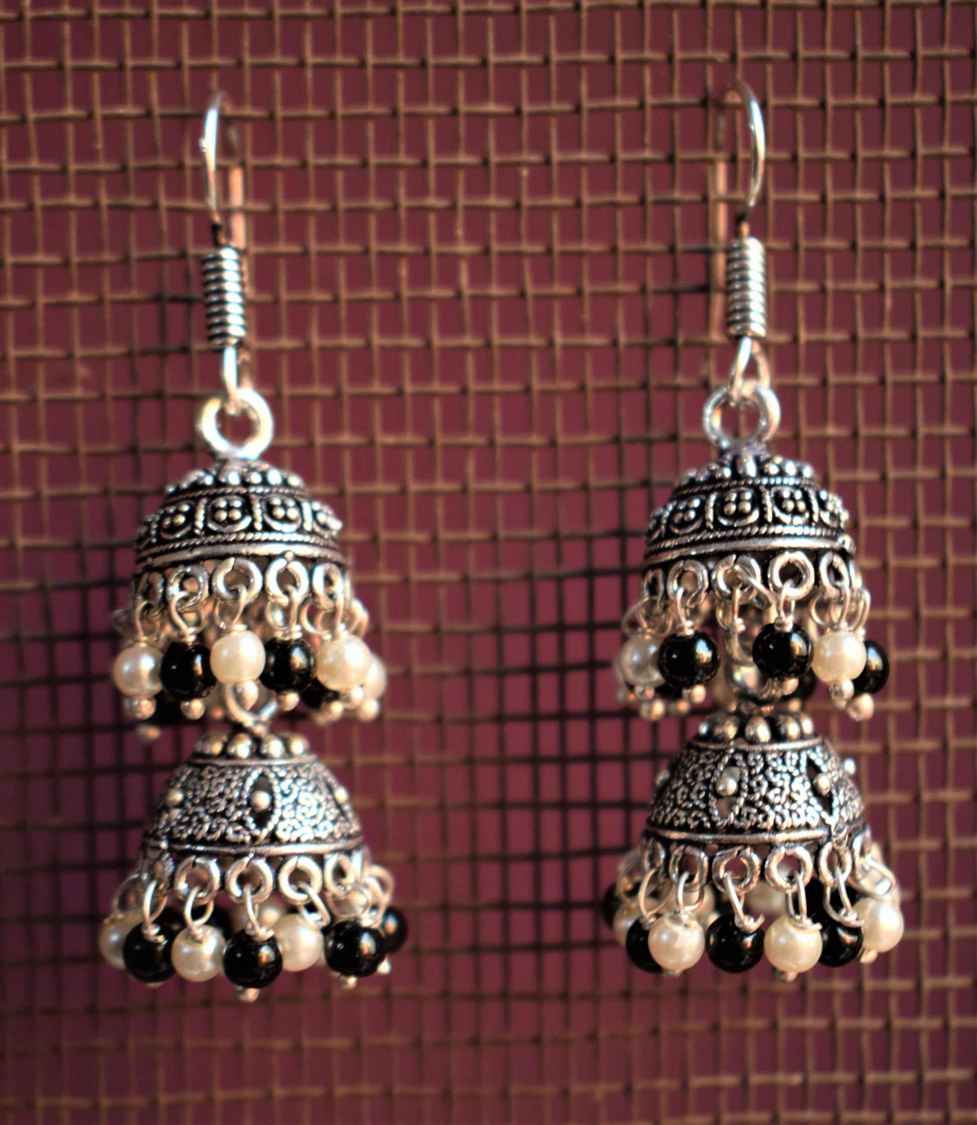 Silver Oxidized Layered Jhumki (Small Size) - GlitterGleam