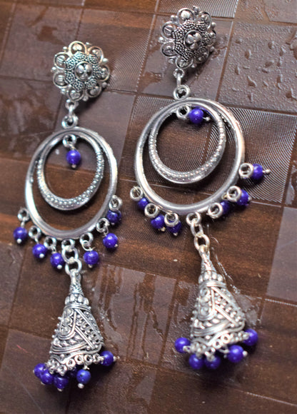 Silver Oxidised Chandbali Carved Funnel Jhumkis - GlitterGleam