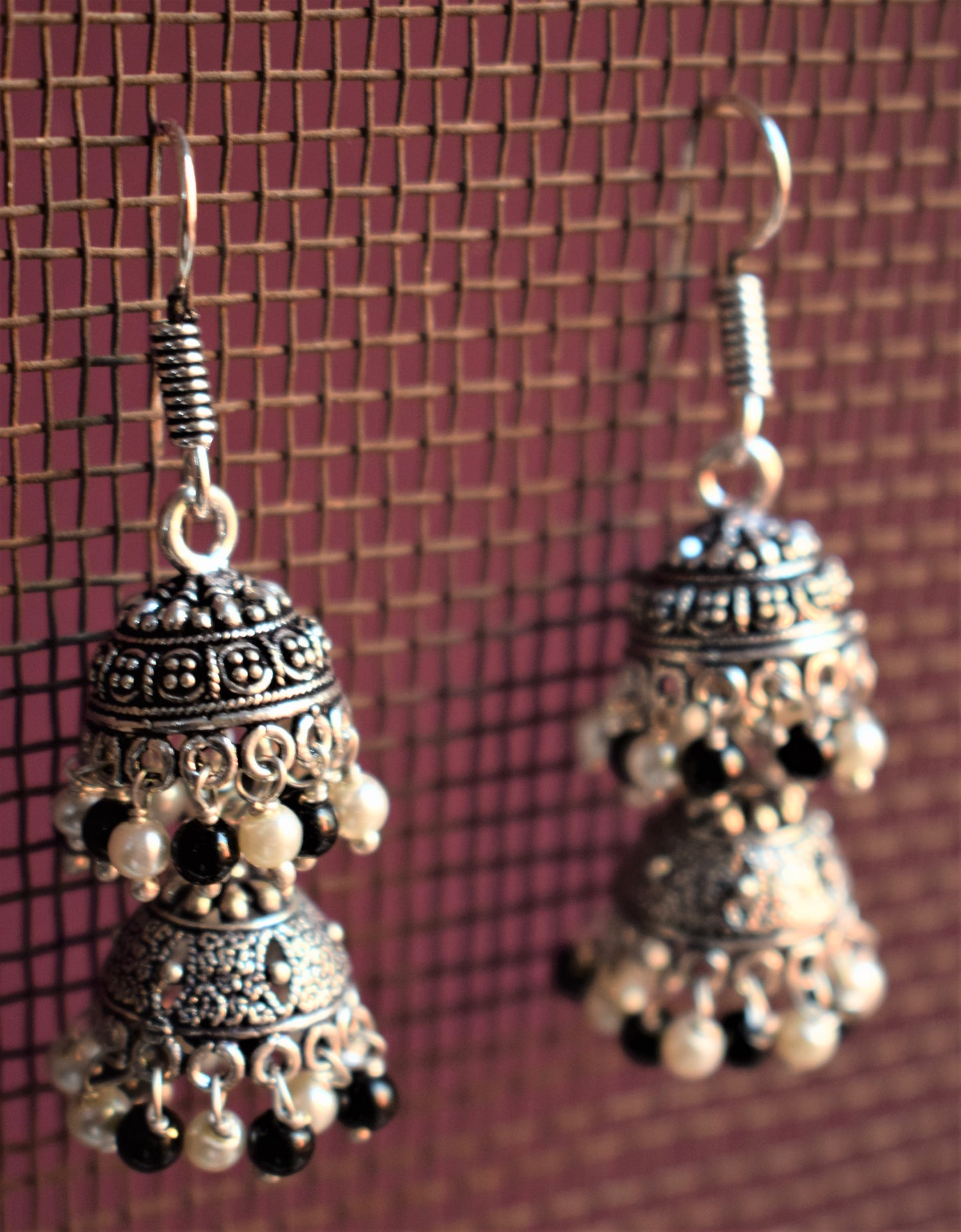 Silver Oxidized Layered Jhumki (Small Size) - GlitterGleam