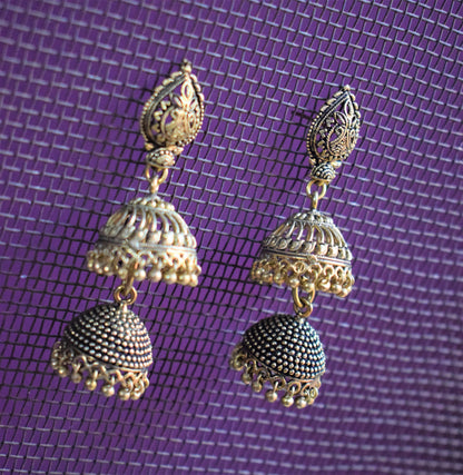 Golden Oxidised Layered Jhumki - GlitterGleam