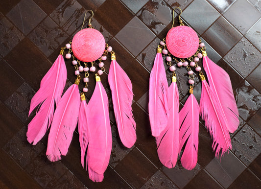 Feather & Pearl Danglers - GlitterGleam