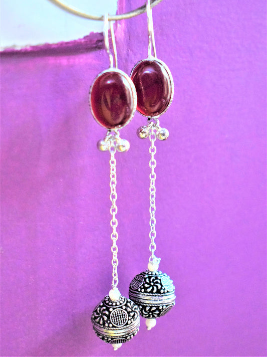 German Silver Gemstone Ball Drop Earrings - GlitterGleam