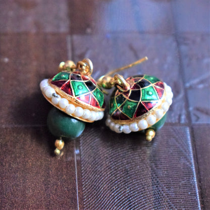 Small Meenakari Jhumki with Beads - GlitterGleam