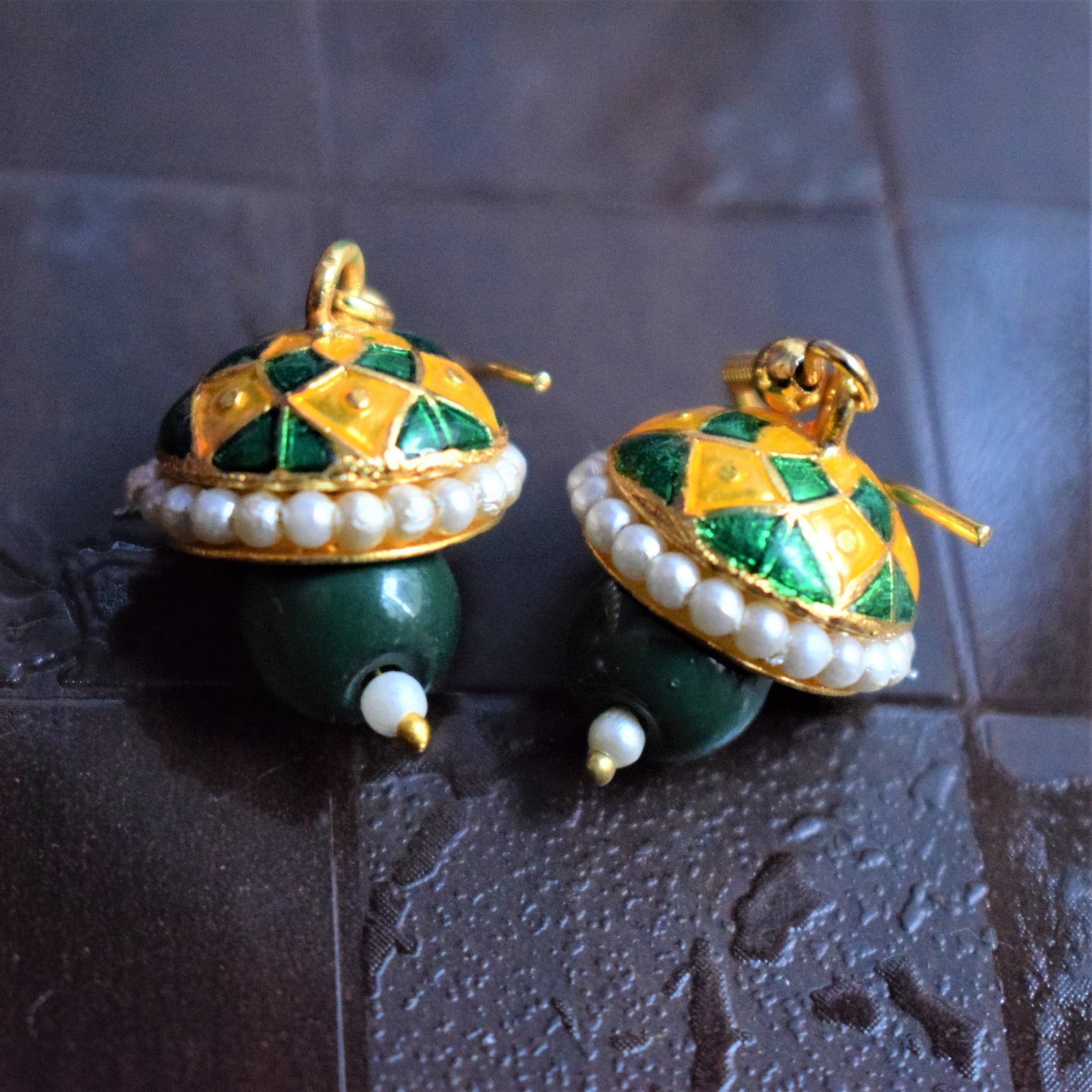 Small Meenakari Jhumki with Beads - GlitterGleam