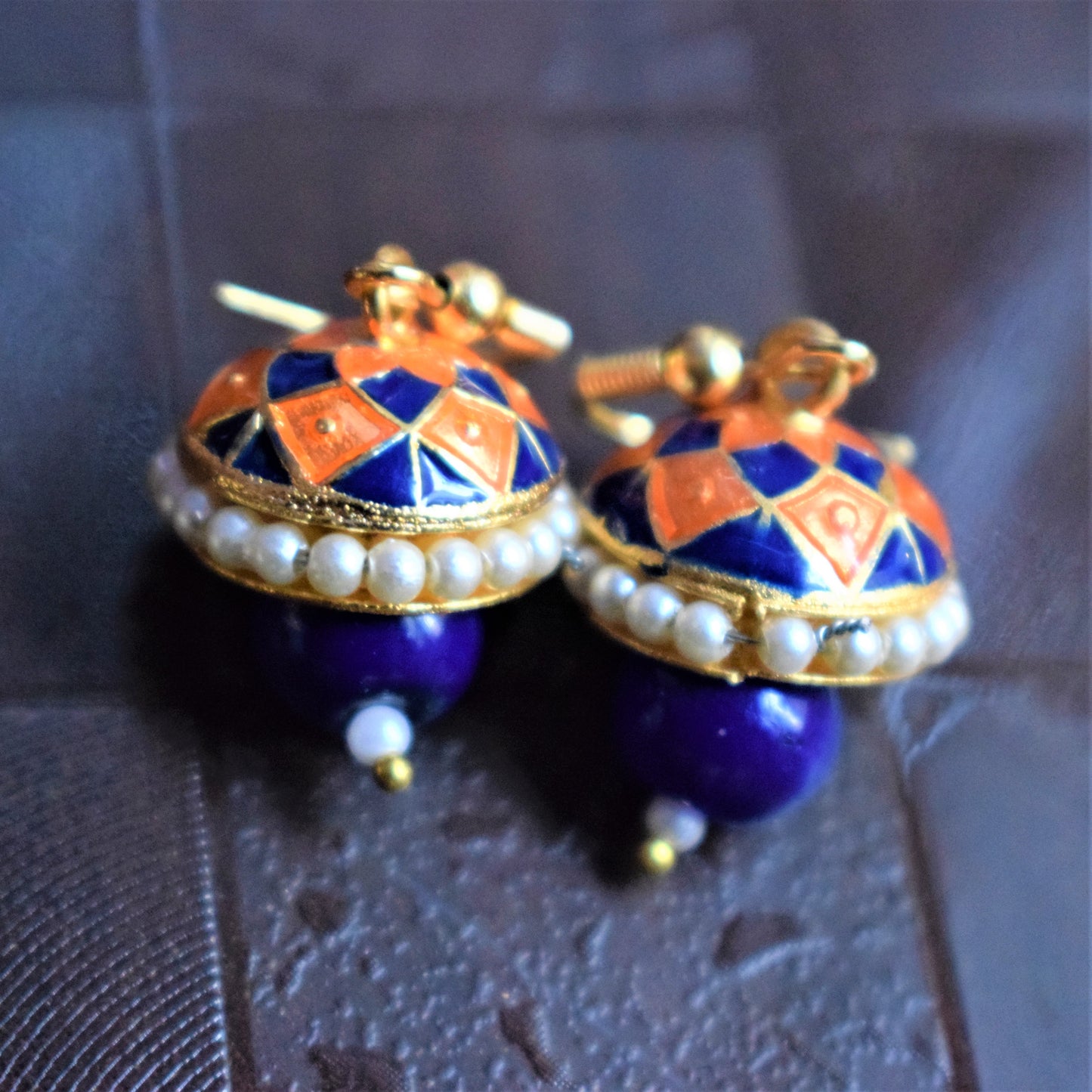 Small Meenakari Jhumki with Beads - GlitterGleam