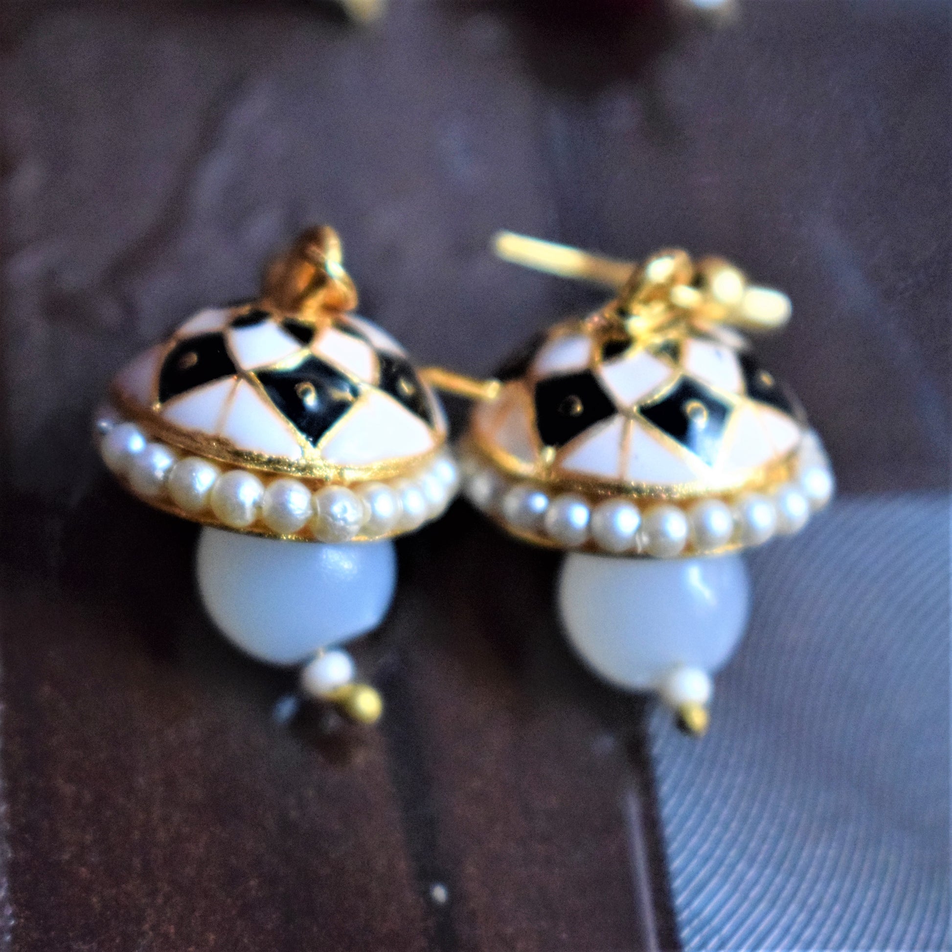 Small Meenakari Jhumki with Beads - GlitterGleam