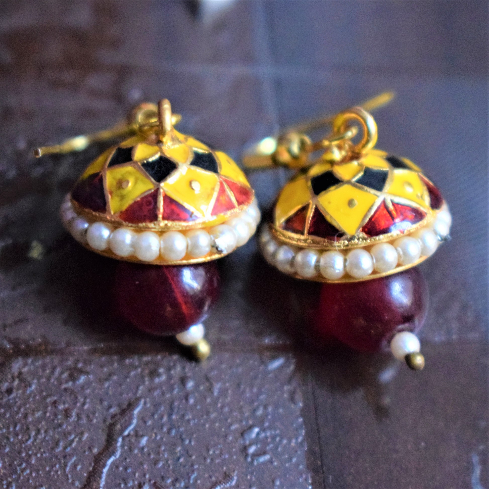 Small Meenakari Jhumki with Beads - GlitterGleam