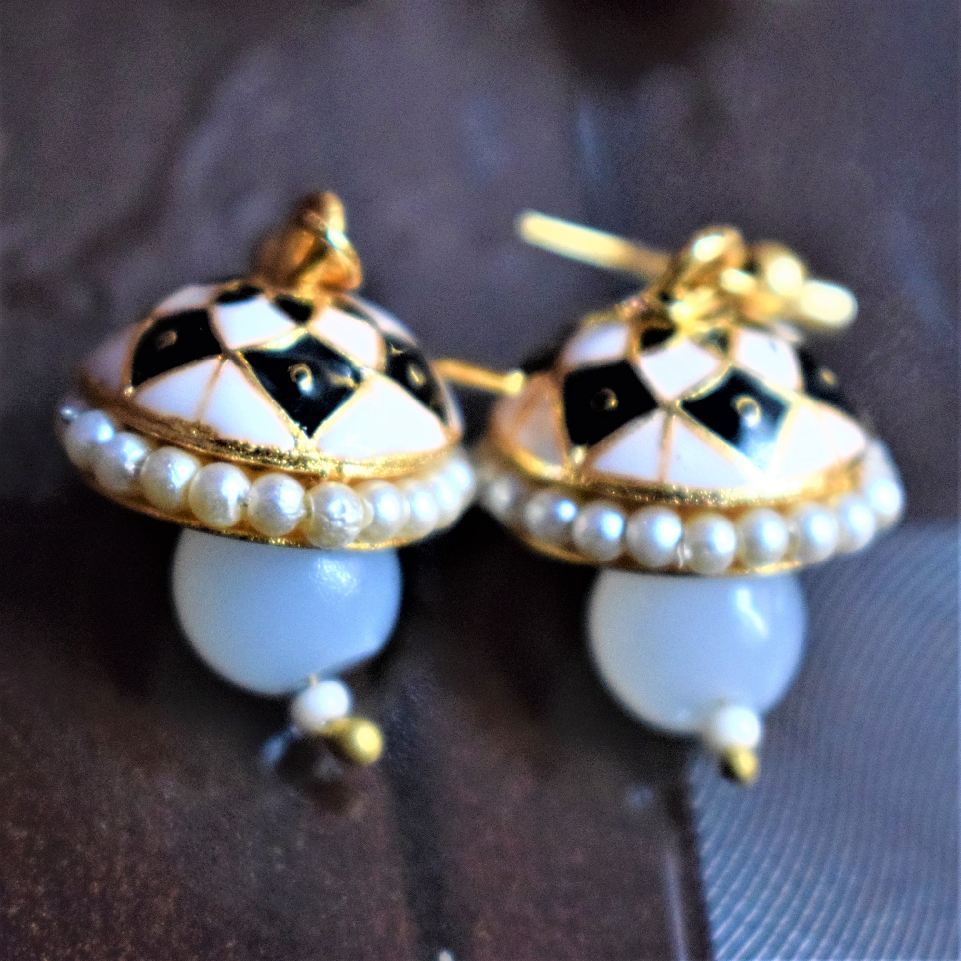 Small Meenakari Jhumki with Beads - GlitterGleam