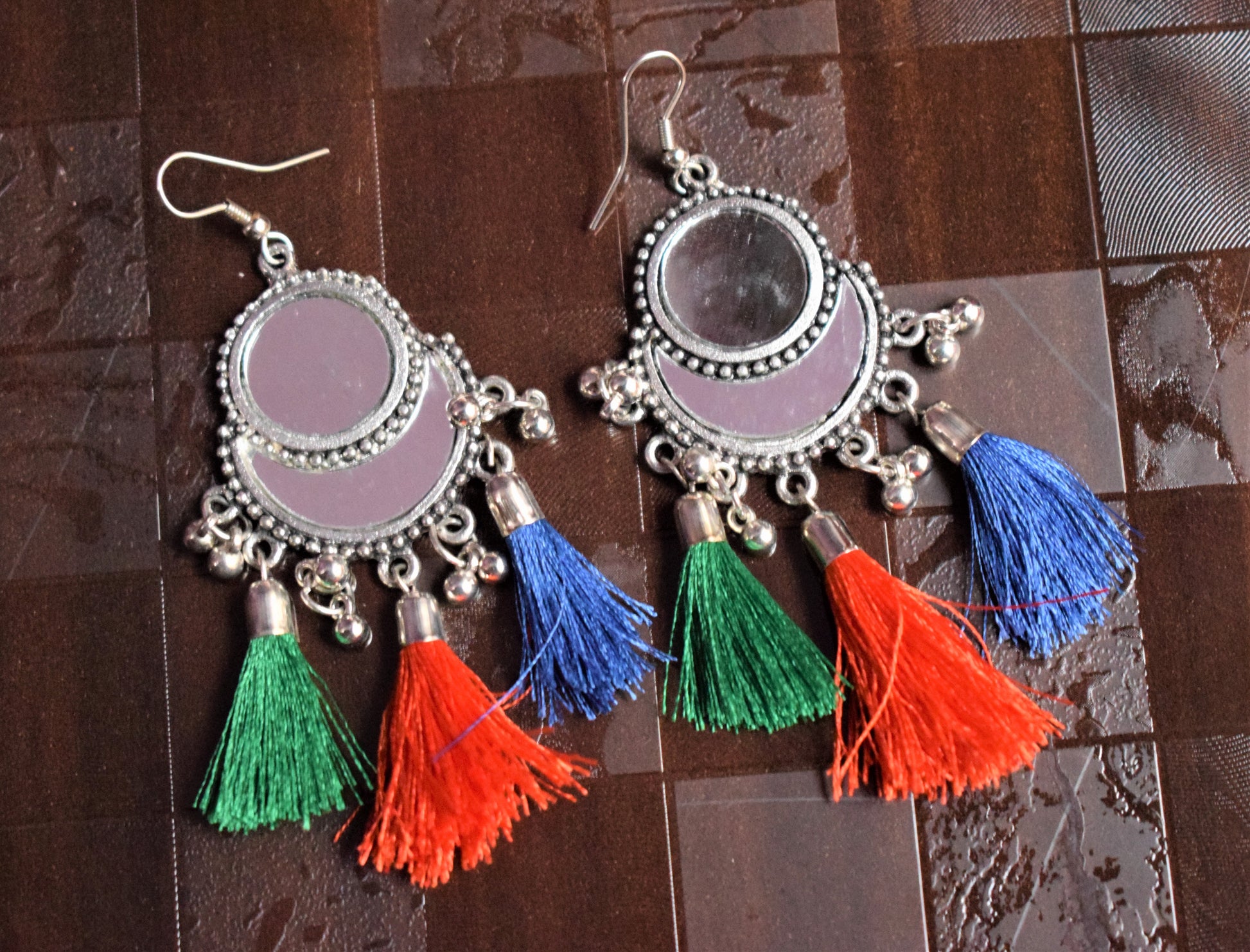 Multicolored Mirror Chandbali Tassel Earring - GlitterGleam